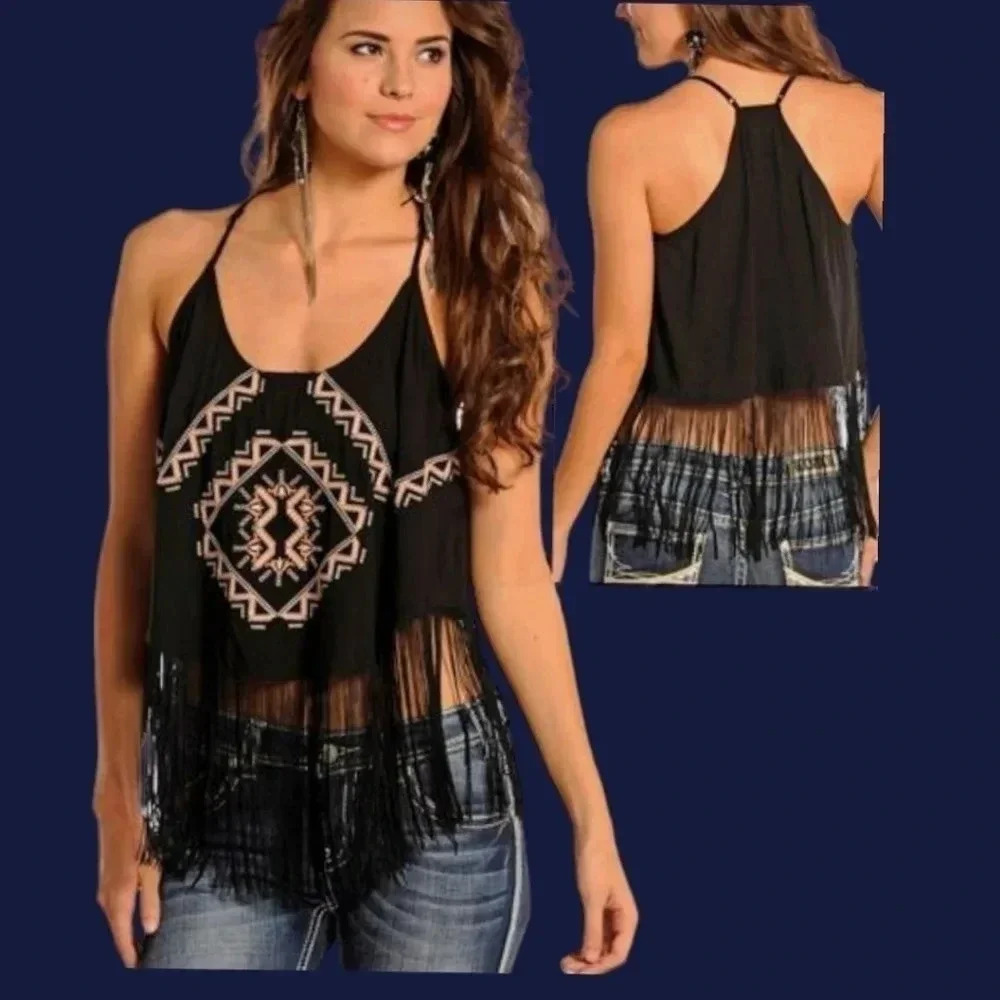 Windsor fringed racerback  tank top size Xsmall black color